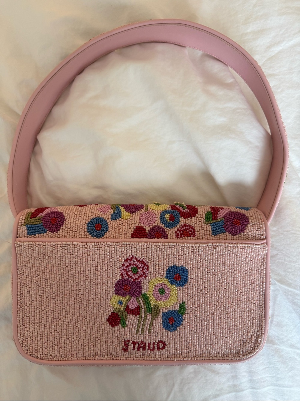 STAUD Tommy Pink Floral Beaded Shoulder Bag - Picture 4 of 11